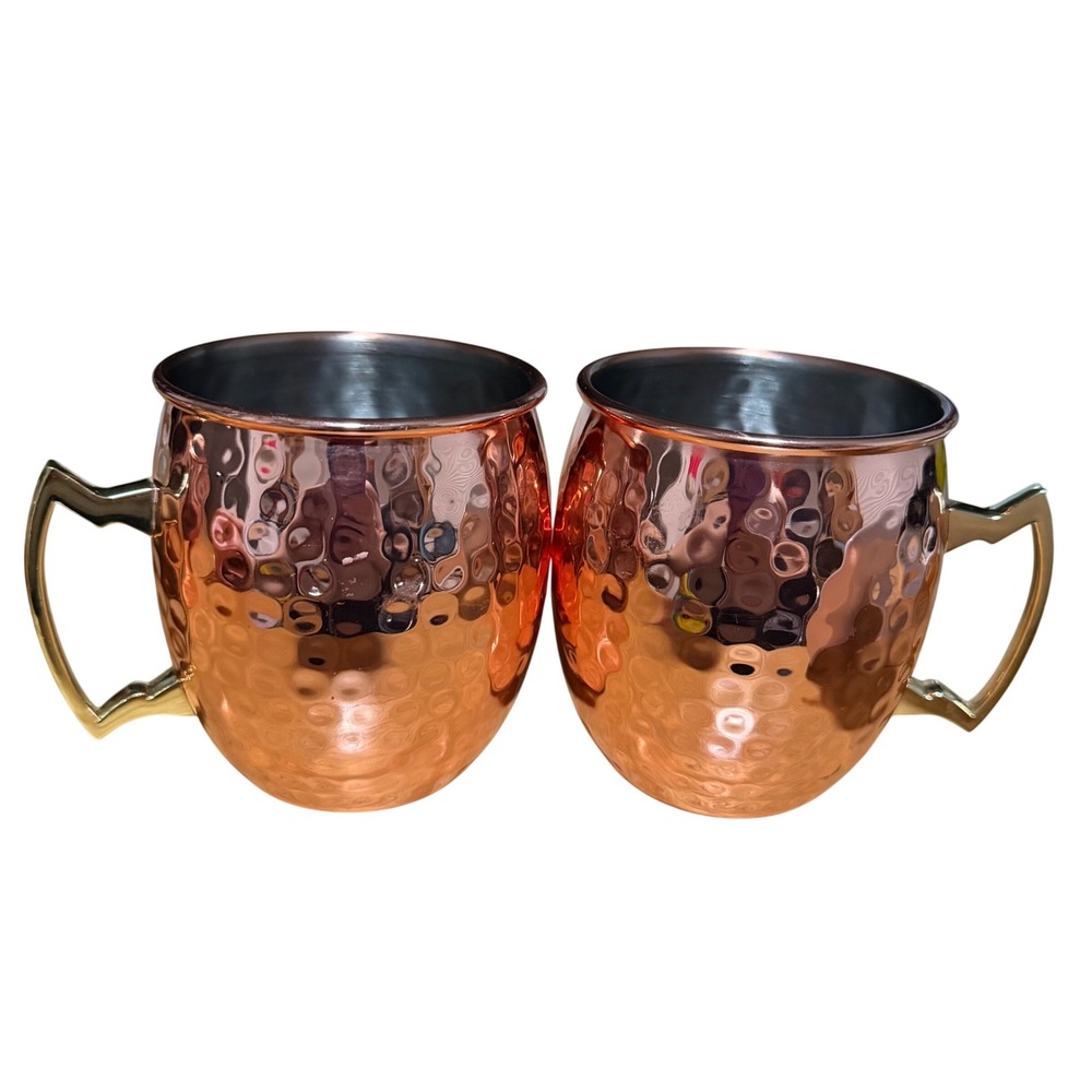 Dash of That Hammered Copper Moscow Mule Mugs Set of 2 Gold Handles
